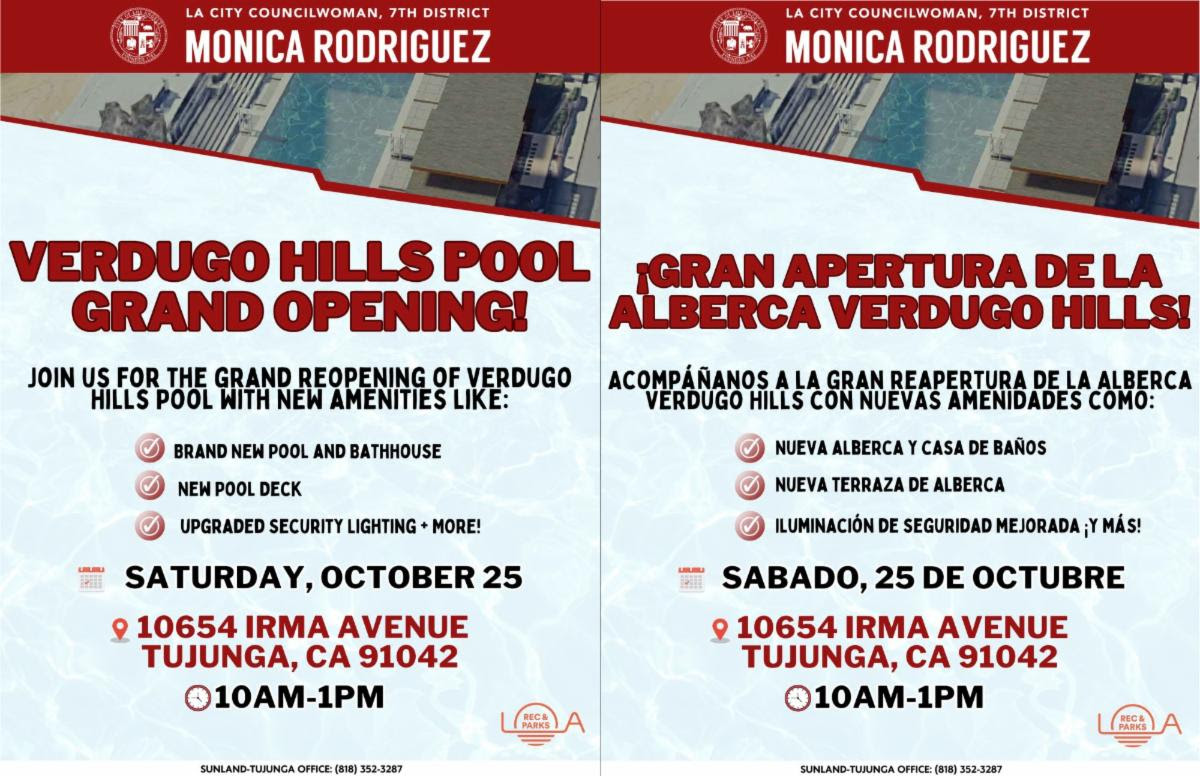 Verdugo Hills Pool GRAND OPENING Oct 25 10am-1pm